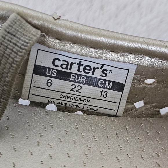 CARTER'S | Toddler Girl's Perforated Gold Ballet Flats, Size 6 - Picture 3 of 7